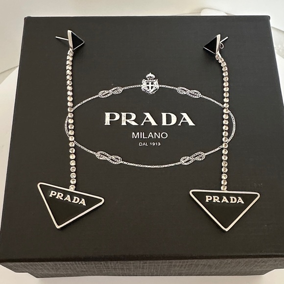 Prada Black and Silver Triangle Earrings
